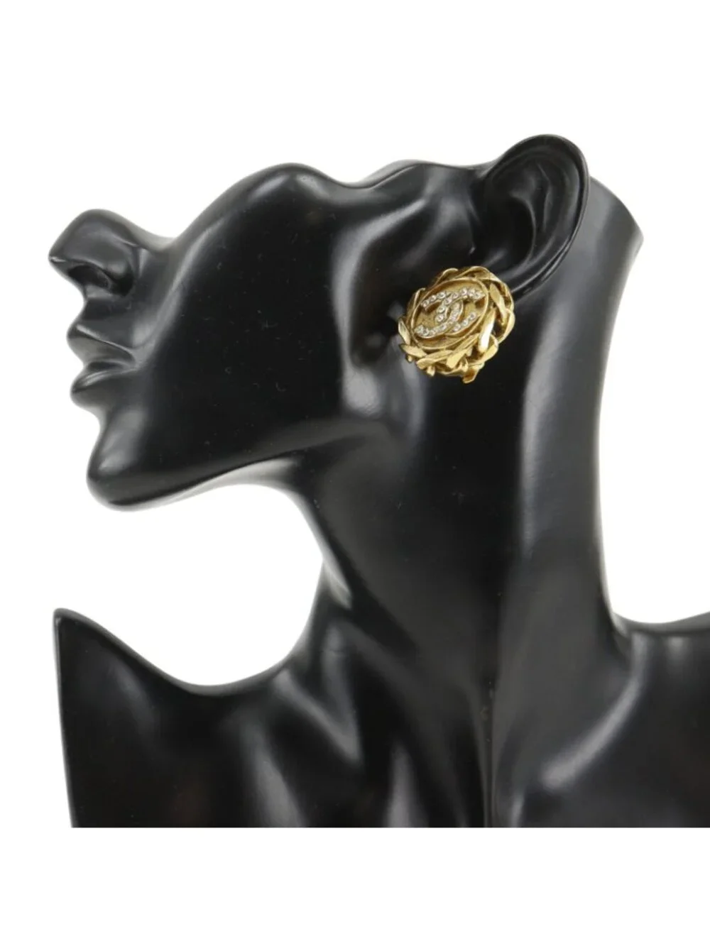 Chanel CC Logo Vintage Gold Plated Rhinestone 23 Earrings